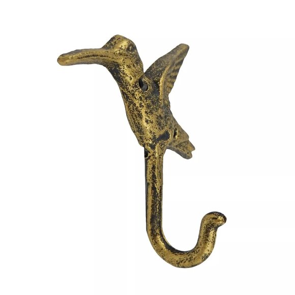 Hummingbird Wall Hook Key Holder Towel Leash Coat Hanger Rustic Gold Cas… - Picture 3 of 4